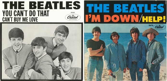 Lot of (2) The Beatles 45 RPM Vinyl Records: "Cant Buy Me Love/You Cant Do That" & "Help!/Im Down"
